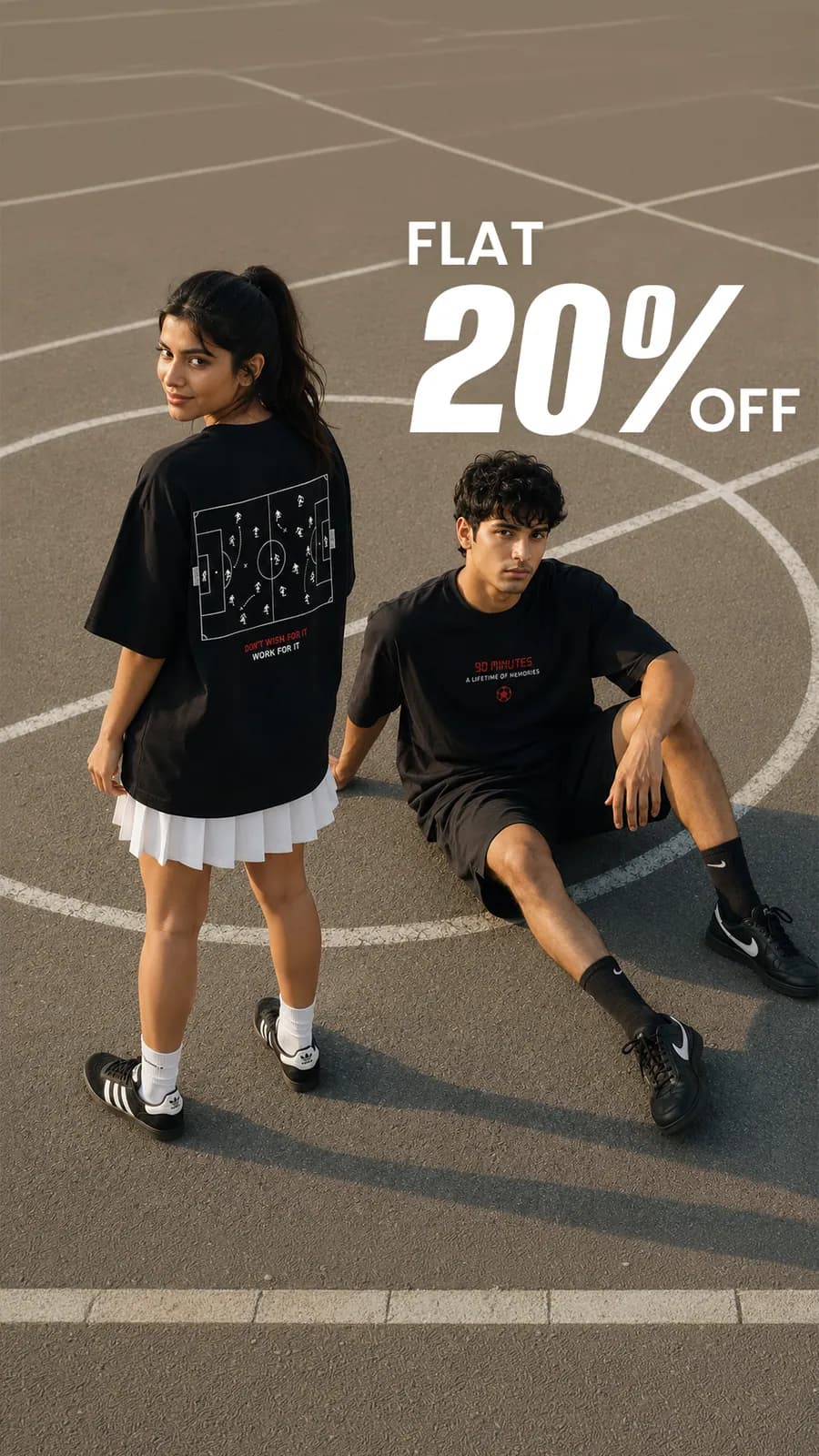 A YAWI Meta ad for the football tees, Flat 20% off, in story format.