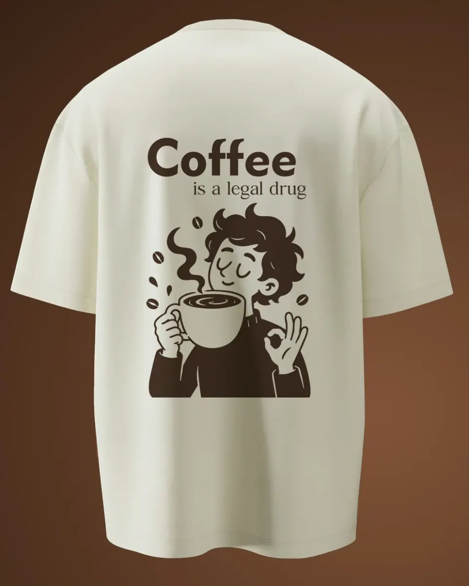 The Coffee tee, an original YAWI graphic, as a flat product shot on an orange ground.