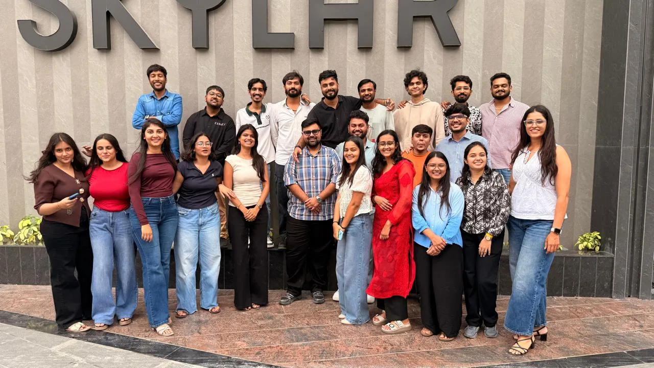 The whole team outside the Rajhans Skylar office