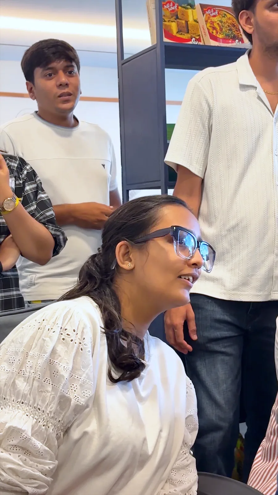 Teammates laughing during the quiz